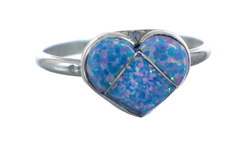 Zuni Native American Blue Opal Heart Sterling Silver Ring Size 6 NX11747